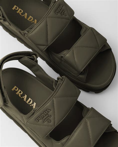 prada dunkelgrün damen sandalen|prada leather sandals.